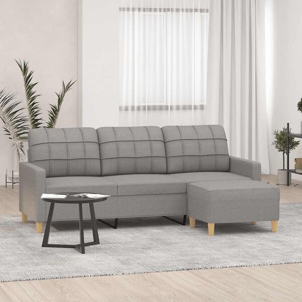 vidaXL Canap&eacute; &agrave; 3 places avec repose-pieds Gris clair 180 cm Tissu
