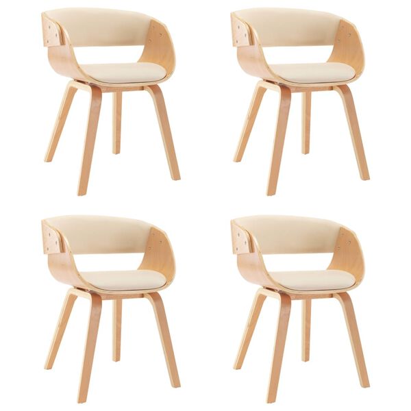 vidaXL Chaises &agrave; manger lot de 4 cr&egrave;me bois courb&eacute; et similicuir