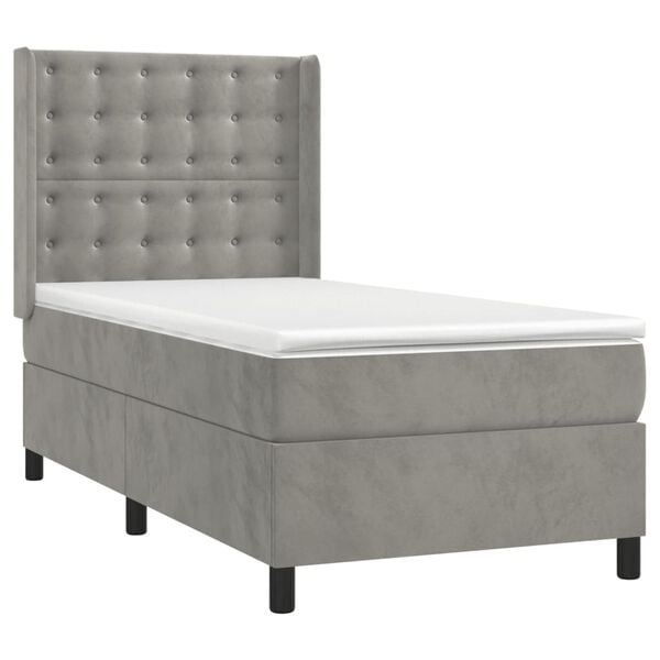 vidaXL Sommier &agrave; lattes de lit et matelas Gris clair 90x200 cm Velours