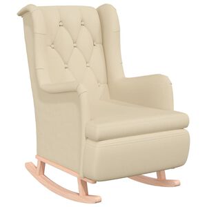 vidaXL Fauteuil et pieds &agrave; bascule en bois d'h&eacute;v&eacute;a solide cr&egrave;me Tissu