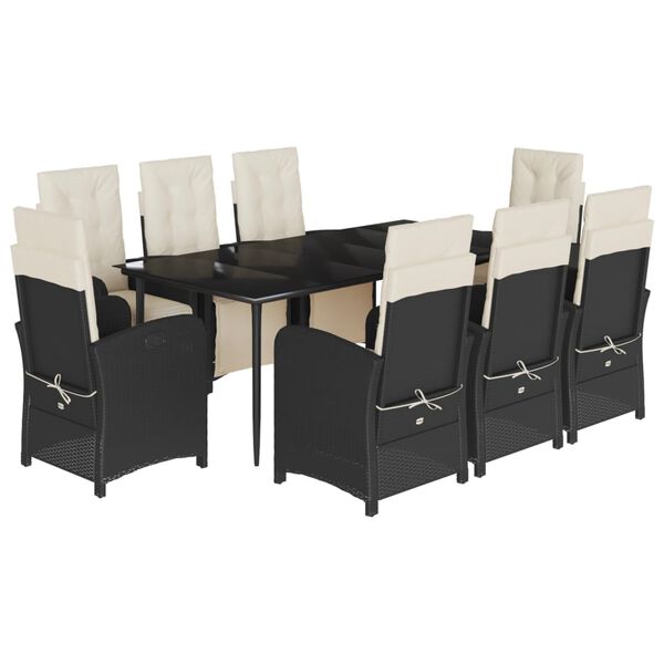 vidaXL Ensemble &agrave; manger de jardin 9pcs coussins noir r&eacute;sine tress&eacute;e