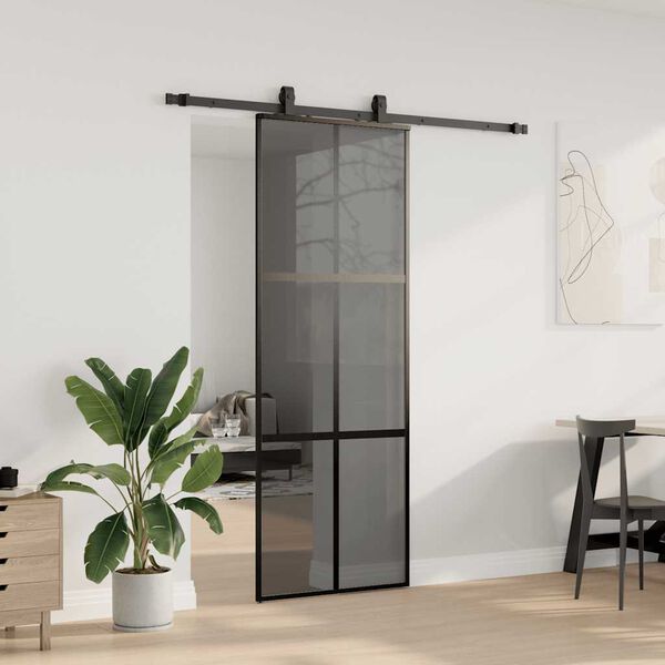 vidaXL Porte coulissante kit quincaillerie noir 76x205 cm verre tremp&eacute;
