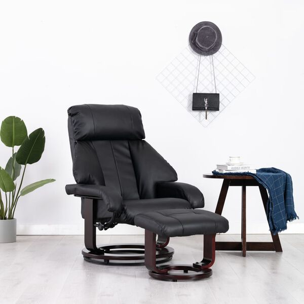 vidaXL Fauteuil TV avec repose-pied Noir Similicuir
