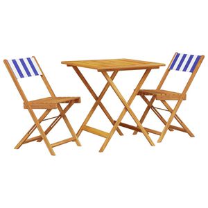 vidaXL Ensemble de bistro 3 pcs bleu et blanc tissu et bois massif