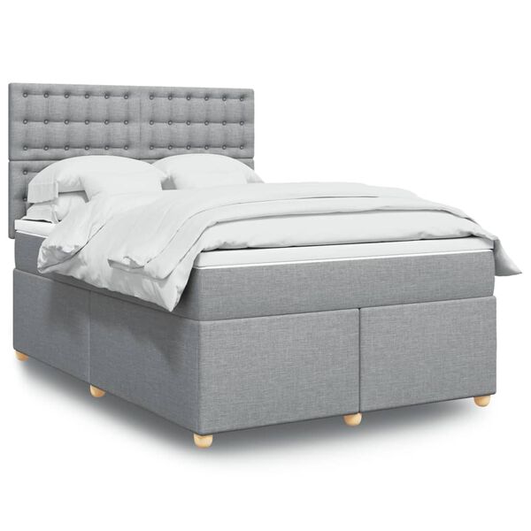 vidaXL Sommier &agrave; lattes de lit avec matelas Gris clair 140x200cm Tissu