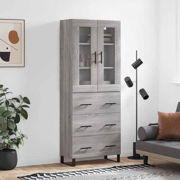 vidaXL Buffet haut Sonoma gris 69,5x34x180 cm Bois d'ing&eacute;nierie