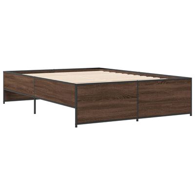 vidaXL Cadre de lit chêne marron 135x190 cm bois d'ingénierie et métal