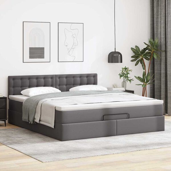 vidaXL Lit ottoman avec matelas & LED Gris 160x200cm similicuir