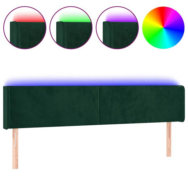 vidaXL T&ecirc;te de lit &agrave; LED Vert fonc&eacute; 183x16x78/88 cm Velours