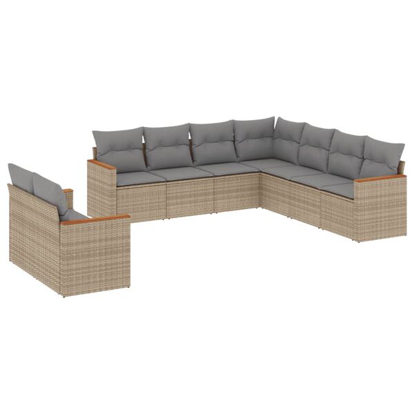 vidaXL Salon de jardin avec coussins 9pcs m&eacute;lange beige r&eacute;sine tress&eacute;e