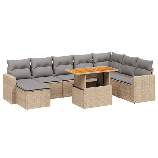 vidaXL Salon de jardin avec coussins 9 pcs beige r&eacute;sine tress&eacute;e