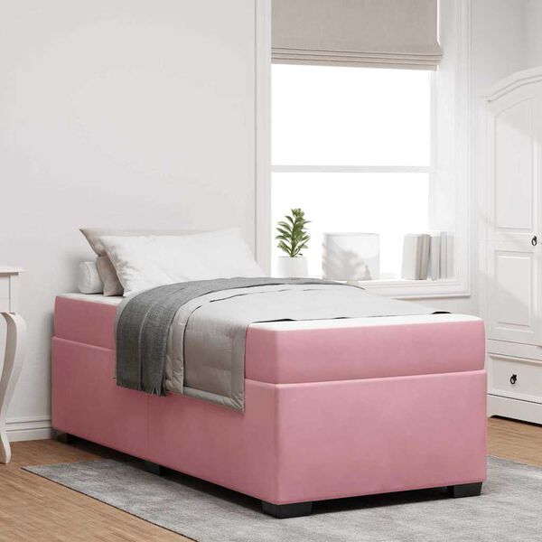 vidaXL Cadre de lit avec matelas Rose 90 x 200 cm tissu