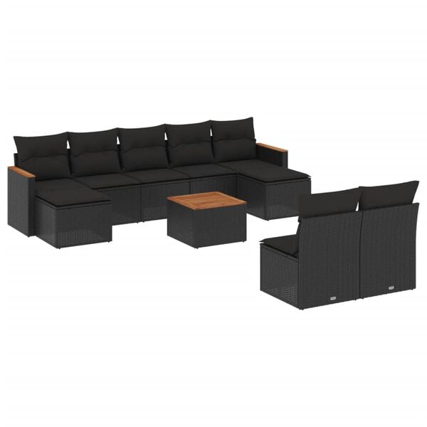 vidaXL Salon de jardin 10 pcs avec coussins noir r&eacute;sine tress&eacute;e