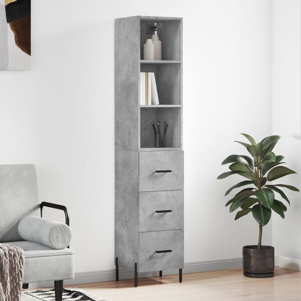 vidaXL Buffet haut Gris b&eacute;ton 34,5x34x180 cm Bois d'ing&eacute;nierie