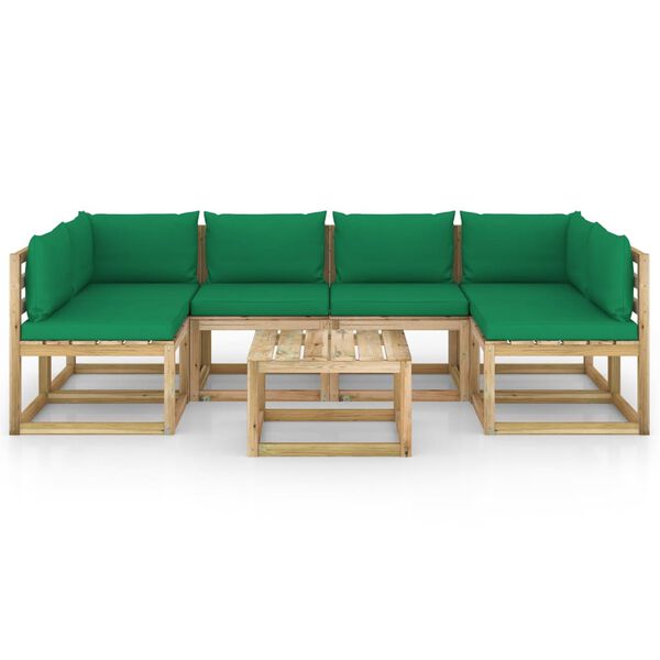 vidaXL Salon de jardin 7 pcs avec coussins bois de pin impr&eacute;gn&eacute;