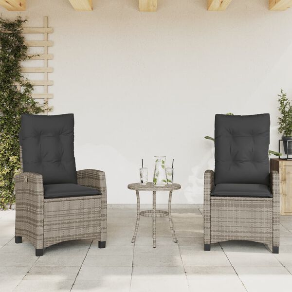 vidaXL Chaises inclinables de jardin lot de 2 et coussins gris rotin