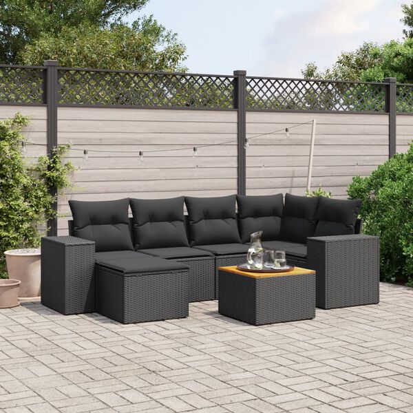 vidaXL Salon de jardin 7 pcs avec coussins noir r&eacute;sine tress&eacute;e
