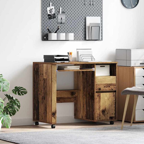 vidaXL Bureau avec roues Bois Ancien 91 x 50 x 77 cm Bois d'ing&eacute;nierie