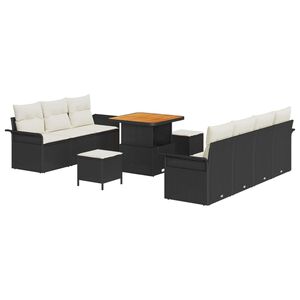 vidaXL Ensemble de canap&eacute; de jardin avec coussin 10 pcs Noir polyrotin