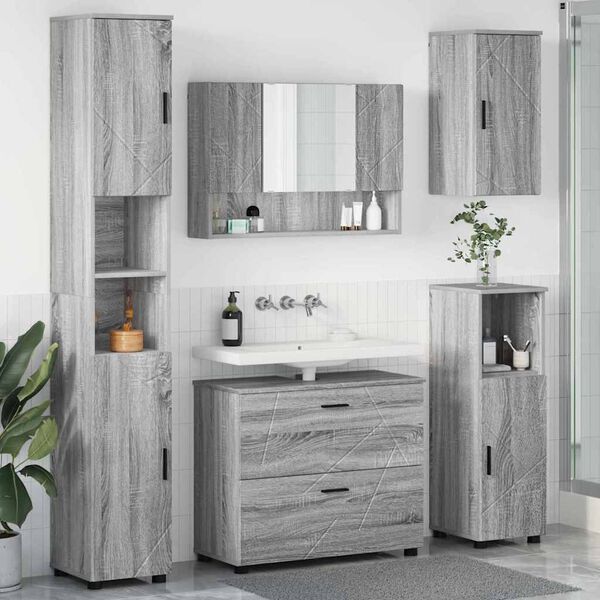 vidaXL Ensemble de mobilier de salle de bain 5 pcs Sonoma gris