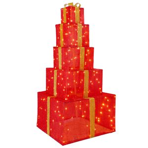 vidaXL Bo&icirc;tes cadeaux de No&euml;l empilables avec LED 250 LED Blanc chaud