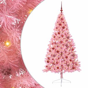 vidaXL Sapin de No&euml;l artificiel pr&eacute;-&eacute;clair&eacute; Rose 180 cm PVC