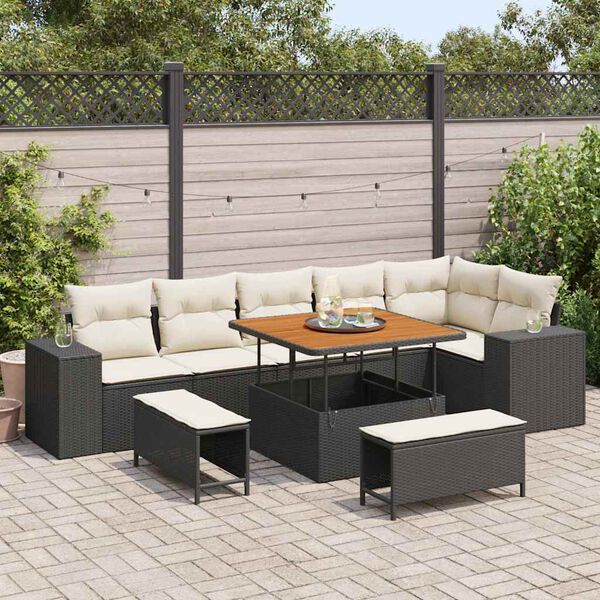 vidaXL Ensemble de canap&eacute; de jardin 9 pcs Noir et Cr&egrave;me polyrotin