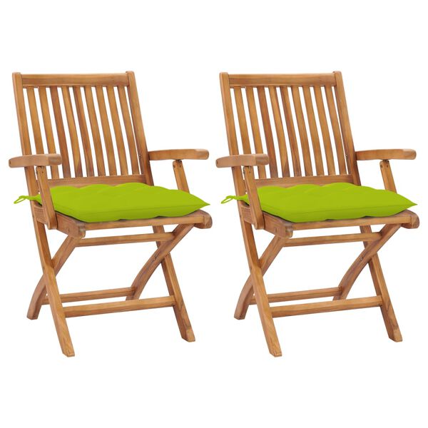 vidaXL Chaises de jardin lot de 2 avec coussins vert vif Bois de teck