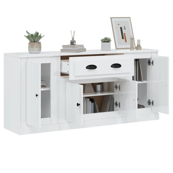 vidaXL Buffets 3 pcs blanc brillant bois d'ing&eacute;nierie