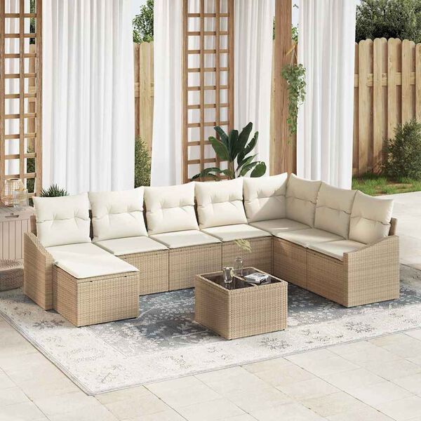 vidaXL Ensemble de canap&eacute; de jardin 8 pcs Beige et cr&egrave;me polyrotin