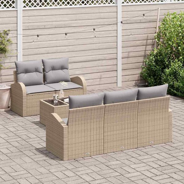 vidaXL Ensemble de canap&eacute; de jardin avec coussin 6 pcs Beige et gris