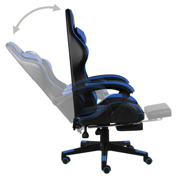 vidaXL Fauteuil de jeux vidéo avec repose-pied Noir et bleu Similicuir