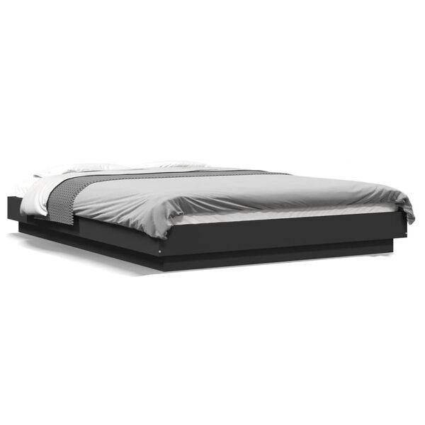 vidaXL Cadre de lit avec lumières LED sans matelas noir 135x190 cm