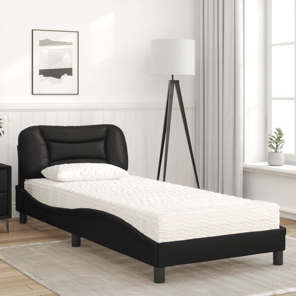 vidaXL Lit avec matelas Hvar noir 90x200 cm similicuir