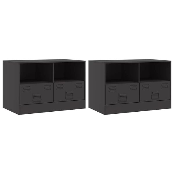 vidaXL Meubles TV 2 pcs noir 67x39x44 cm acier