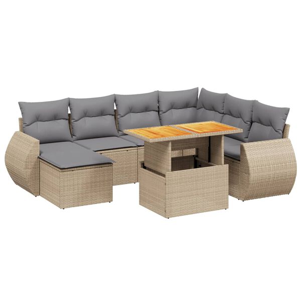 vidaXL Salon de jardin avec coussins 8 pcs beige r&eacute;sine tress&eacute;e