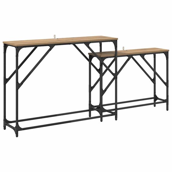 vidaXL Table console 2 pcs Ch&ecirc;ne artisanal 100 x 28 x 75 cm