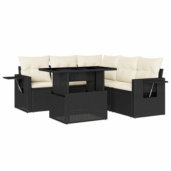 vidaXL Salon de jardin 6 pcs avec coussins noir r&eacute;sine tress&eacute;e