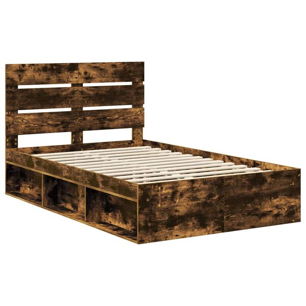 vidaXL Cadre de lit Ch&ecirc;ne fum&eacute; 135 x 190 cm Bois de pin massif