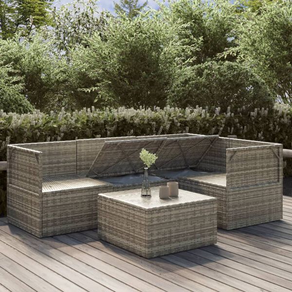 vidaXL Salon de jardin 5 pcs avec coussins Gris Résine tressée