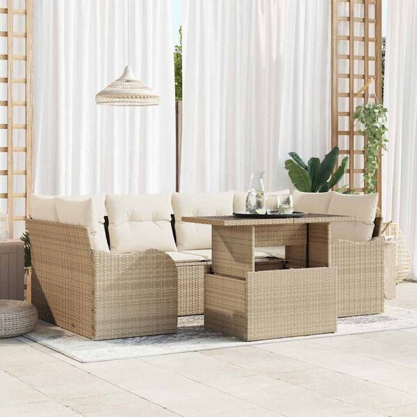 vidaXL Ensemble de canapé de jardin 7 pcs Beige Poly rotin