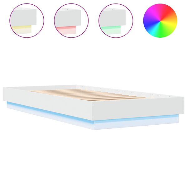 vidaXL Cadre de lit sans matelas avec lumi&egrave;res LED blanc 90x200 cm
