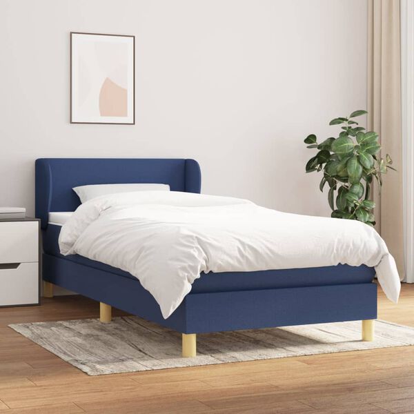 vidaXL Sommier &agrave; lattes de lit avec matelas Bleu 90x200 cm Tissu