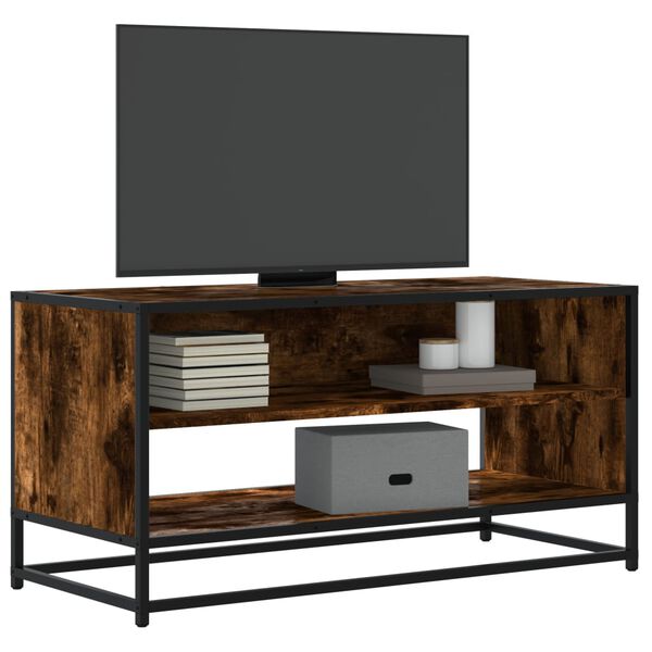 vidaXL Meuble TV ch&ecirc;ne fum&eacute; 91x40x46 cm bois d'ing&eacute;nierie et m&eacute;tal