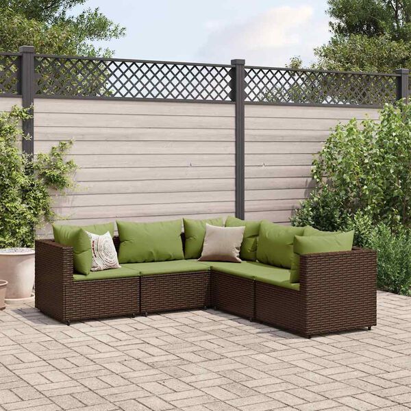 vidaXL Salon de jardin 5 pcs avec coussins Marron R&eacute;sine tress&eacute;e