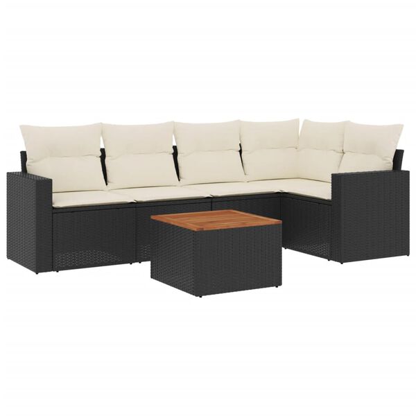 vidaXL Salon de jardin 6 pcs avec coussins noir r&eacute;sine tress&eacute;e