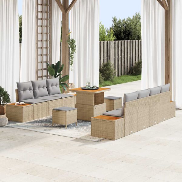vidaXL Ensemble de canap&eacute; de jardin 10 pcs Beige Poly rotin