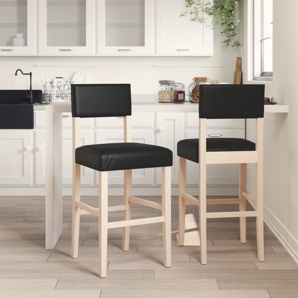 vidaXL Chaises de bar lot de 2 bois massif d'h&eacute;v&eacute;a et similicuir