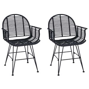 vidaXL Chaise de salle &agrave; manger 2 pc Rotin et m&eacute;tal Noir