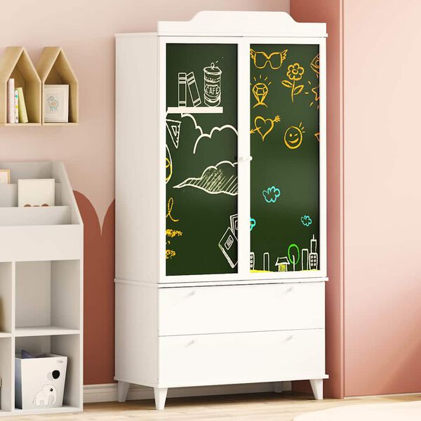 vidaXL Armoire avec Tableau Noir avec tiroir Blanc 90 x 45 x 180 cm